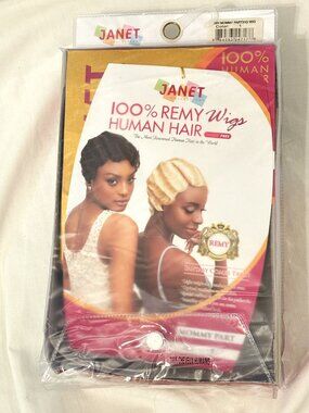 Janet Collection Human Hair Wig Mommy Color 1 Black NIB Tangle Free Costume